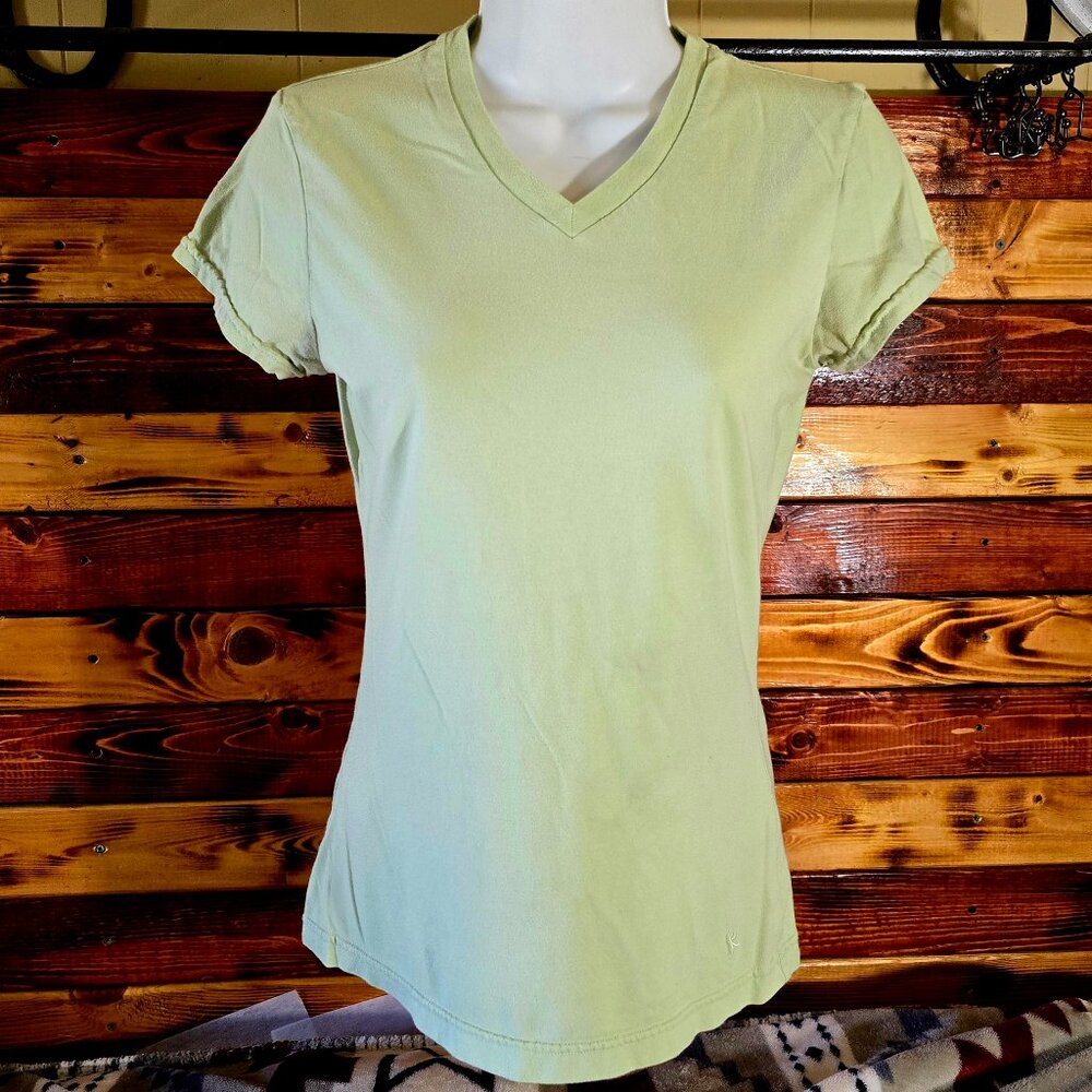 Danskin Now Green Seedling Active V-Neck Performance Tee Shirt XS 0-2